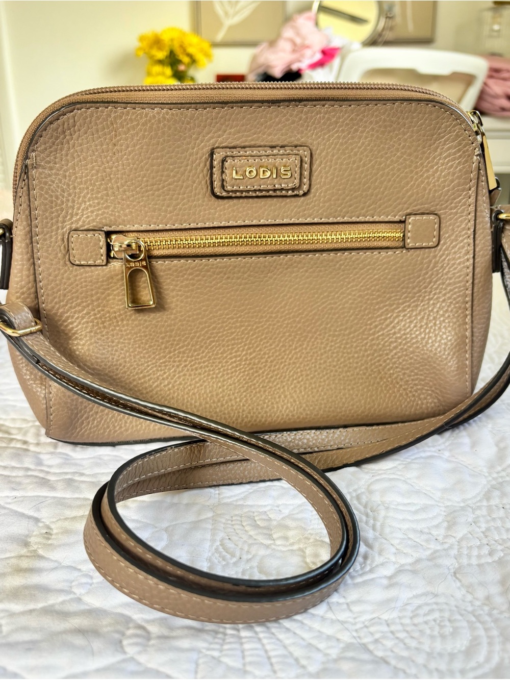 Lodis Accessories Charlotte Bag Taupe Pebbled Leather Timeless Staple Minimalist